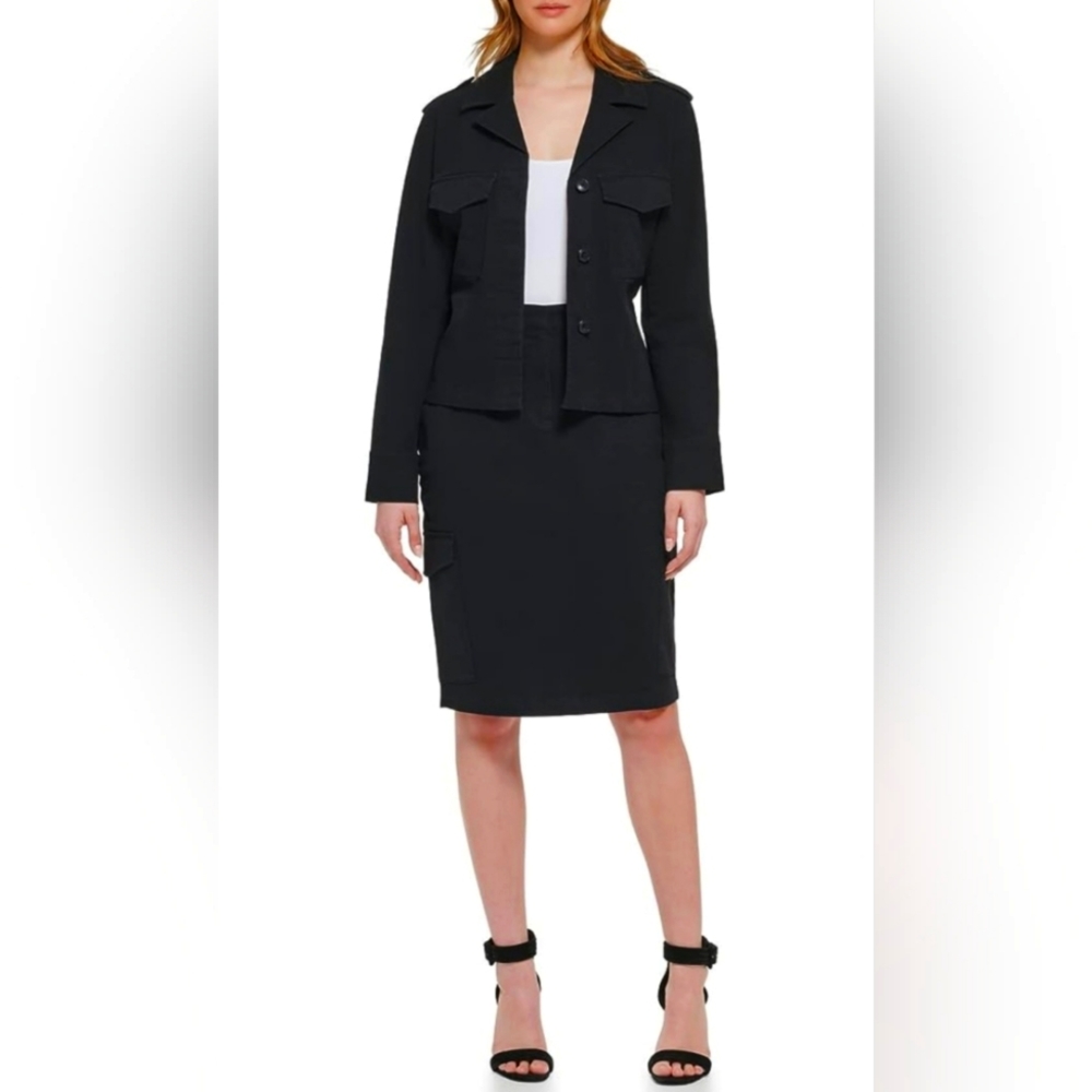 Calvin Klein belted button-up Flap Pocket Jacket Black Size M NWT